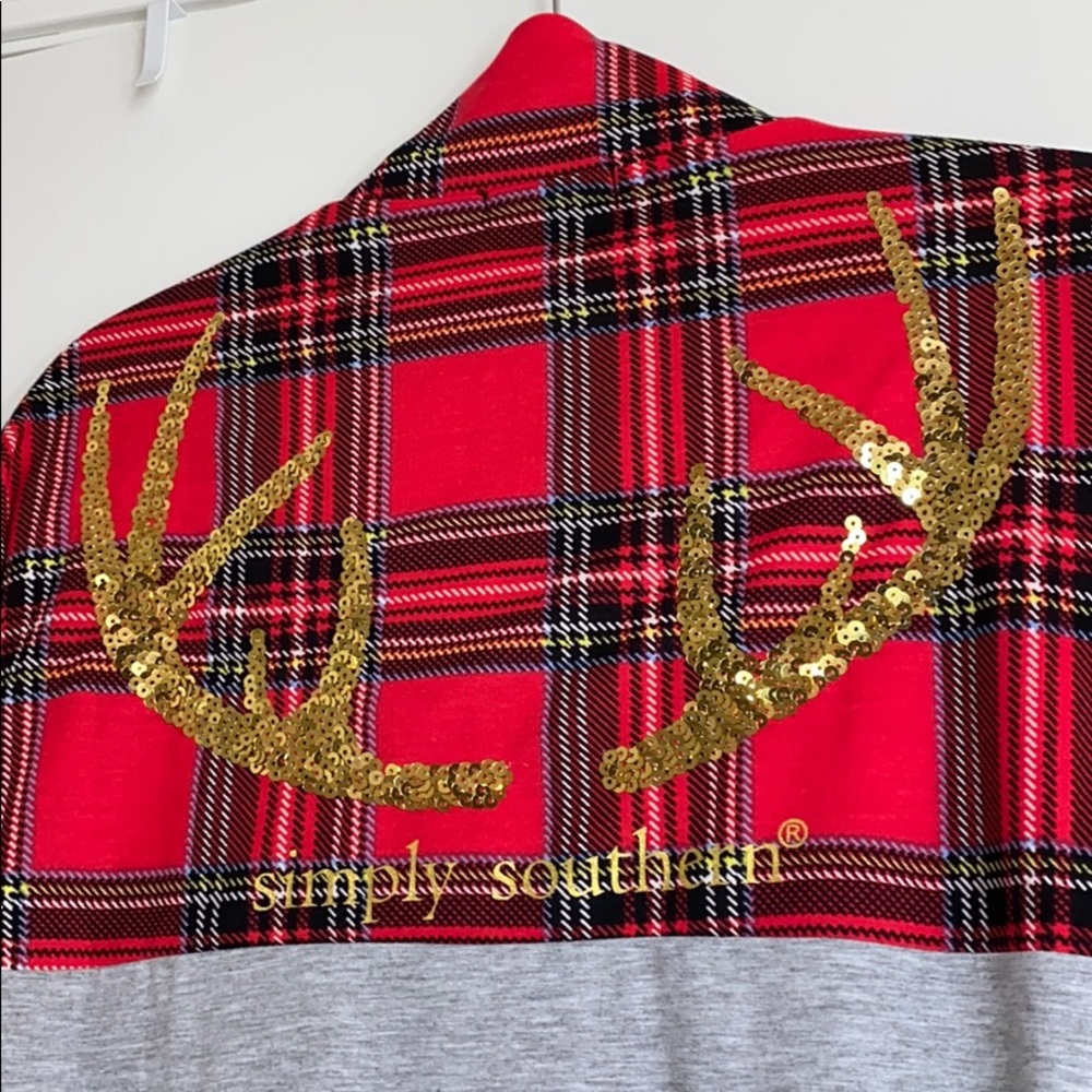 New Simply Southern Gold Antler&Red Plaid Pullover